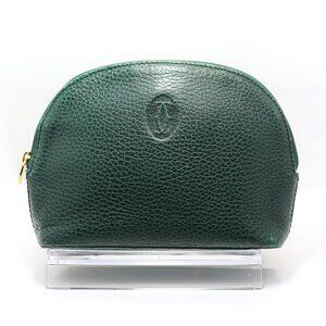 Cartier Green Grained Calfskin Leather Zip Cosmetic Pouch/Makeup BagTrav
